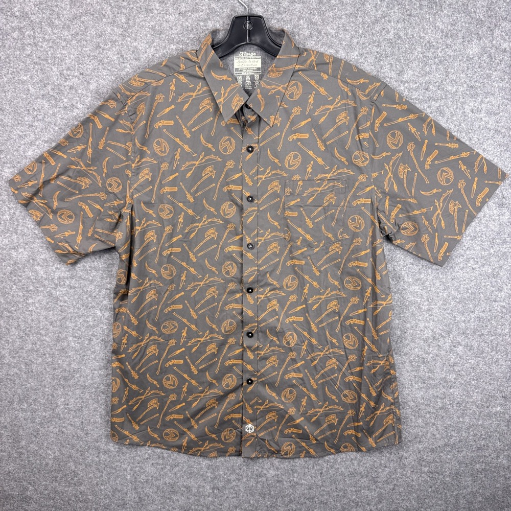 Critical Role Shirt Mens XL Gray Weapon Print Button Up Exandria Short Sleeve